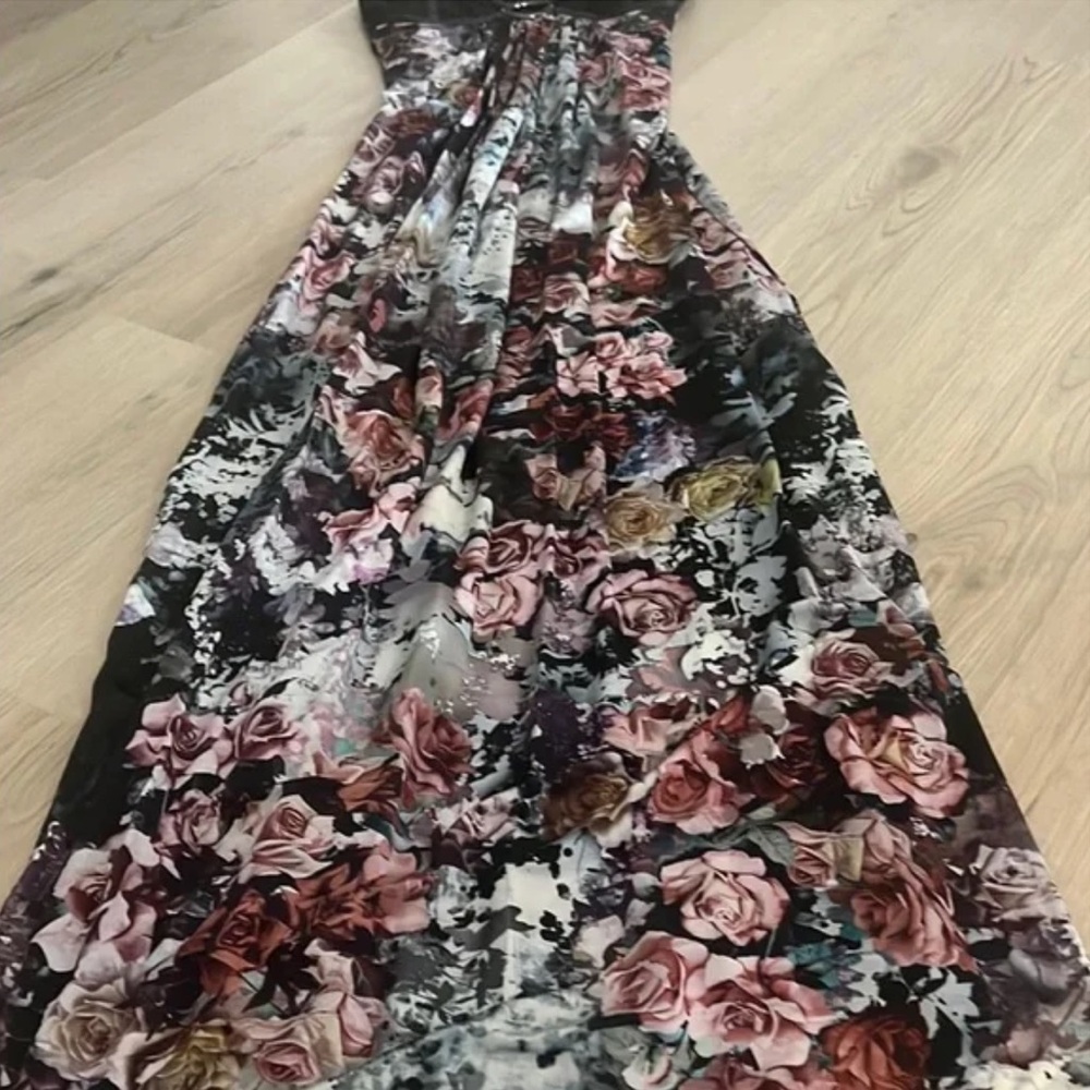 Beautiful Floral Maxi Dress with Sexy Strappy Leather Detail - Picture 3 of 5